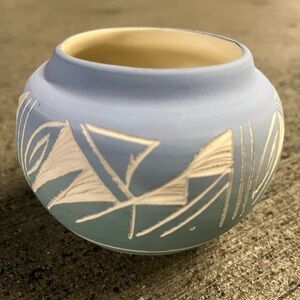 Mesa Verde Pottery Blue Green White Painted Etched Signed Navajo Native American